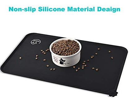 Silicone Waterproof Dog Cat Pet Feeding Mats, Non Slip, Easy Clean Pet Dog Cat Bowl Mats Placemat (28" x 24") Black