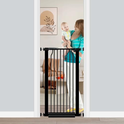 Fairy Baby 40.5" Extra Tall Pet Gate 22.5"-25.5" Narrow Opening No Drill | Auto Close Pressure Mounted Baby Gate, Metal Safety Child Gate for Stairs Doorways Walk Thrh, Puppy Dog Gates Indoor, Black - color: Black, size: 22.5"-25.5"