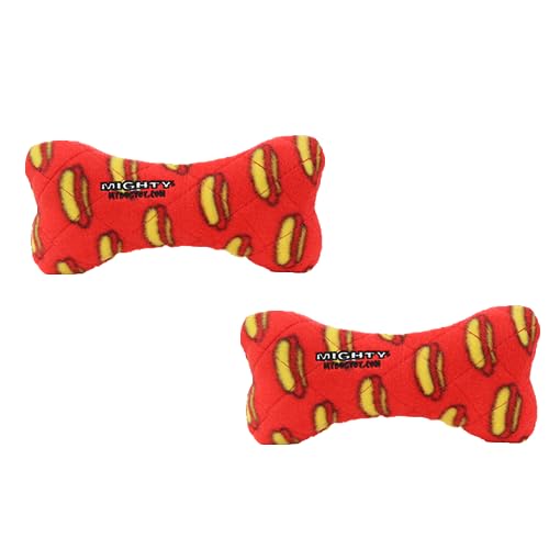 MIGHTY Tuffy 2 Pack Bone Dog Toy: Ultra Durable Plush Toy with Multiple Layers & Reinforced Seams, Washable and Floats, Vinyl Bone & Fleece - color: 2PK Red Medium Bone