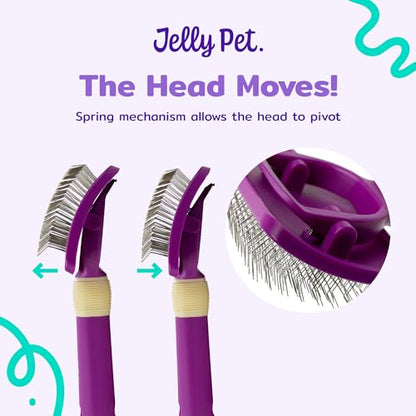 JELLY PET Pivoting Slicker Brush, Brush Head Moves, Soft Pin Slicker, Protects Skin, Prevents Irritation, Effortless Brushing of Shedding Dogs, Detangles and Desheds