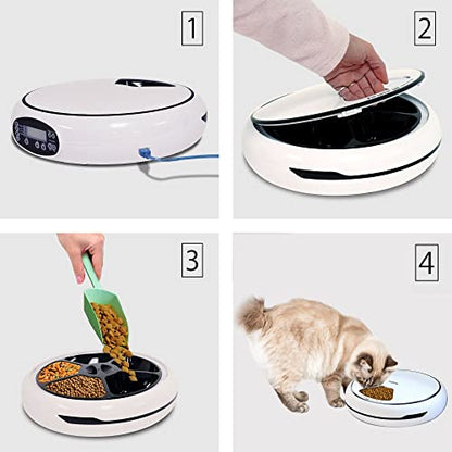 Lentek 5-Meal Automatic Pet Feeder with Voice Recording, Digital Timer, 25 oz Capacity, Food Dispenser for Cats, Dogs & Small Pets