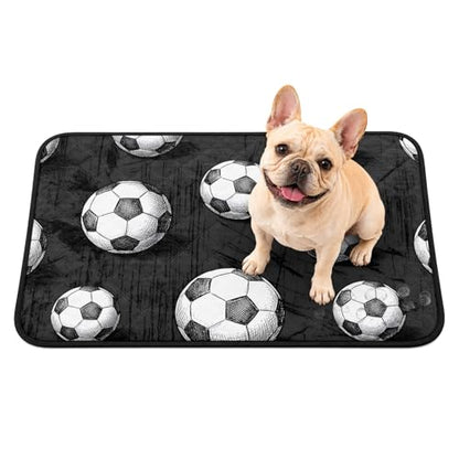 Pee Pads for Dogs,Black Footballs Washable Waterproof Dog Training Pad,Balls Sports Games Retro Charcoal Texture Non-Slip Pet Feeding Mat,Puppy Potty Pad,Dog Crate Pad for Dogs & Cats 24x18In - size: 24"L x 18"W