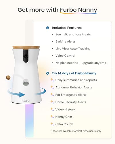 Furbo 360° Dog Camera: Basic See, Talk & Toss Features, No AI Alerts, No Subscription Required, Pet Security Cam w/Barking Alerts, Rotating View, Treat Toss, 2-Way Audio, Smart Home Puppy Monitoring - style: Dog 360° Camera