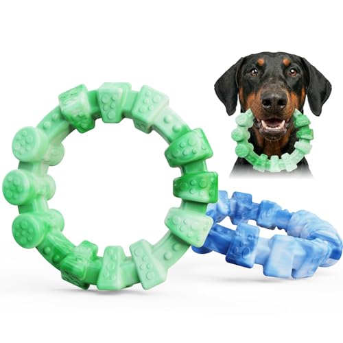 BoYoYo 2 Pack Dog Toys for Aggressive Chewers, Indestructible Dog Toys for Large Breed, Durable Chew Toy for Dogs to Keep Them Busy, Ring Toy for Trainging & Cleaning Teeth, Milk Flavored