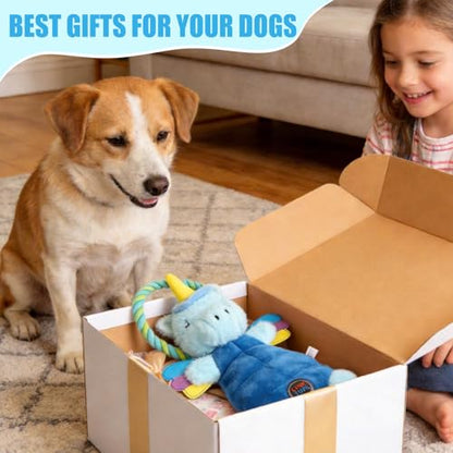 Interactive Squeaky Dog Chew Toy, Tough Plush Dog Toys for Chewers, Small, Medium & Large Dogs, Plush with Double Rope Handles for Tug of War, Mess-Free, Light Blue - color: Light Blue