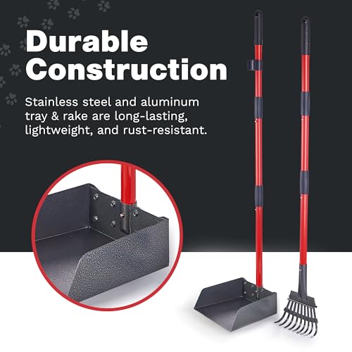 Pawler Pooper Scooper for Large Dogs and Small Dogs, Metal Poop Scooper Set with Long Handle Rake and Heavy Duty Tray for Yard, Grass, Dirt or Gravel, Heavy Duty Aluminum Poop Picker Upper - color: 2 Piece Set - Standard