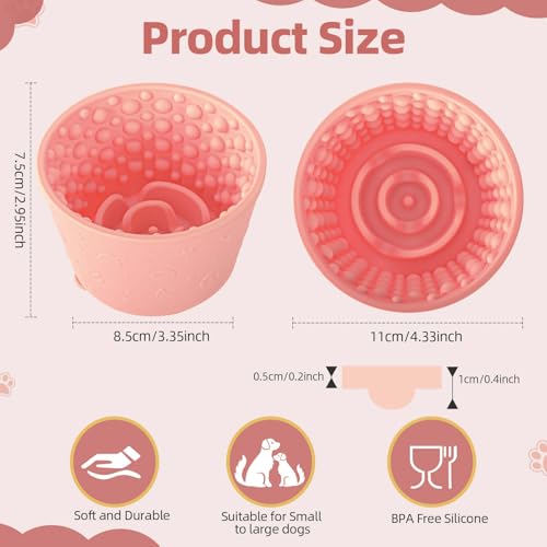 Dog Slow Feeder Lick Bowl, Non-Slip Dog Licking Treat Dispenser, Slow Feeder Bowls for Small Medium Large Breed Dogs, Anxiety Relief & Anti-Choking, BPA Free Silicone (Pink, 1.6 Cup) - color: Pink