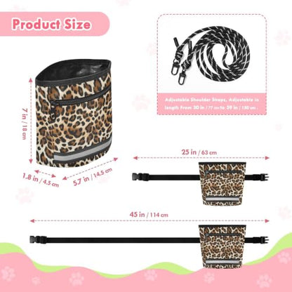 Leopard Spots Water-Resistant Dog Treat Pouch, 3 Ways to Wear Treat Bag with Magnetic Closure & Reflective Strip, Hands-Free for Pet Training, Walking