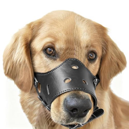 Soft PU Leather Dog Muzzles for Small Medium Large Dogs,Ajustable Breathable Dog Mouth Guard Cover to Prevent Biting Barking Chewing (Black, 4#L) - color: Black, size: 4#L