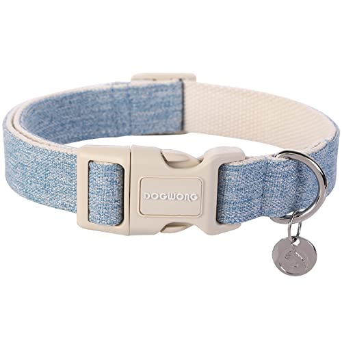 DOGWONG Cotton Hemp Dog Collar, Heavy-Duty Baby Blue Dog Collar Adjustable Soft Natural Fabric Pet Dog Collar Cute Wedding Puppy Necklace for Small Medium Large Dogs - color: A: Light Blue, size: X-Small