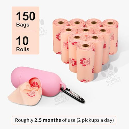 Dog Poop Bags Rolls with Dispenser 150 Count Biodegradable Poop Bags for Dog and Cat Cherry Blossom Scented Waste Bag Leak Proof Doggie Poop Bag Doggy Trash Bag Pink - color: A-Pink(Cherry Blossom)-1 Dispenser+150 Bags, size: 1 Count (Pack of 150)