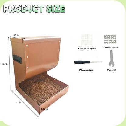 Large Gravity Dog Feeder 15lbs, Heavy Duty Metal Automatic Pet Food Dispenser, Rust-Proof Outdoor Dog Bowl with Secure Lid for Large Dogs & Cats