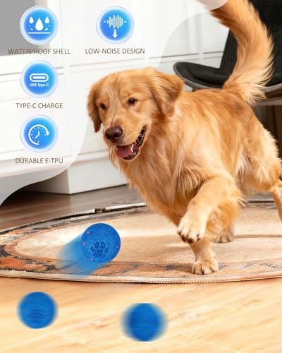 Interactive Dog Ball Toys for Medium & Large Dogs,Self-Moving, Auto-Vibrating,Bouncing Smart Dog Ball That Moves on It's Own Keep Them Busy,3.1″ Chew-Resistant E-TPU,IPX7 Waterproof (Include Gift Bag)