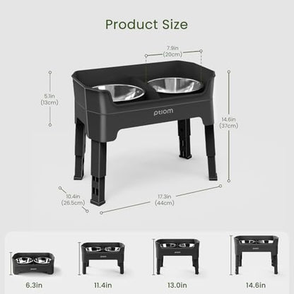 3-in-1 Elevated Dog Bowls Mess Proof Raised Slow Feeder Dog Bowls, 4 Height Adjustable Dog Bowl Stand Licking Plate with 2 56oz Stainless Steel Dog Food Bowls for Small Medium Large Dogs Pets - color: Black, size: 2 Stainless Steel Bowls + Slow Feeder