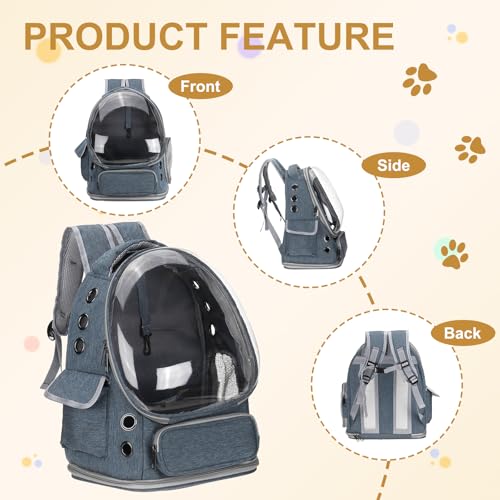 Pet Backpack Carrier, Portable and Ventilated, Oxford Cloth, Dog Cat Travel Bag with Transparent Cover 13.39", (Blue, 1 Pcs), Intended for Hiking/Camping/Traveling - color: Blue