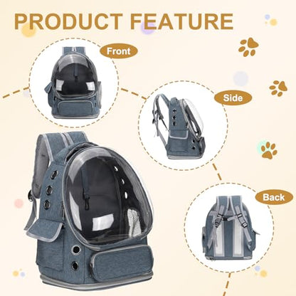 Pet Backpack Carrier, Portable and Ventilated, Oxford Cloth, Dog Cat Travel Bag with Transparent Cover 13.39", (Blue, 1 Pcs), Intended for Hiking/Camping/Traveling - color: Blue