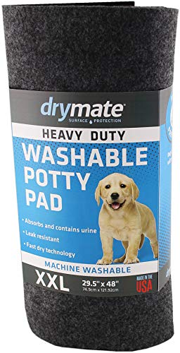 Drymate Heavy Duty Washable Potty Pad, Reusable Black Charcoal Pee Pad for Puppy Training – Absorbent/Waterproof – Protects Surfaces, Contains Liquids (USA Made) (XXL) (29.5 Inches x 48 Inches)