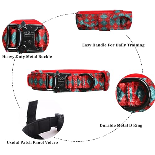 Christmas Tactical Dog Collar and Leash Set Adjustable Nylon Collar Dog Training Collar Leash Set with Control Handleand（Christmas Green S - color: Christmas gridset, size: Small (Pack of 1)