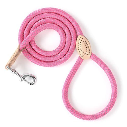Mile High Life Dog Leash, Rope Leash with Genuine Leather Connection and Heavy Duty Metal Clasp, Great for Small Medium Large Dogs(Bright Pink,48 Inch) - color: Rope Handle-Bright Pink, size: 48 Inch-1/2"