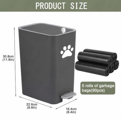 8L/2 Gal Dog Poop Trash Can Outside, Outdoor Dog Wast Trash Container with Step Pedal, Plastic Pet Waste Garbage Can-(Include 90 Waste Bags)-Ideal for Yard,Porch