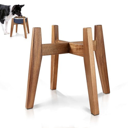 Elevated Dog Bowl Stand for Medium & Large Dogs, Fits Up to 9 inches diameter 64 oz Bowls Raised Dog Bowl Stand , Solid Acacia Wood Dog Bowl Holder, Single Elevated Dog Feeding Station (Stand Only) - color: Large - 1 Pack