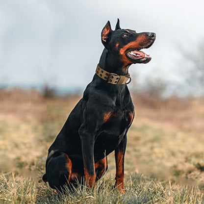 Tactical Dog Collar Military Adjustable Dog Collars Soft Nylon Training Collar with Patch Heavy Duty Metal Buckle Collars for Medium Large Dogs (Brown, L) - color: Brown, size: L