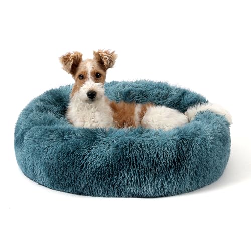 NOYAL Calming Donut Dog Bed for Small to Medium Dogs & Cats - Plush Faux Fur Anti-Anxiety Pet Bed with Machine Washable Cover & Non-Slip Base - color: Gradient Blue, size: Small 19.6''