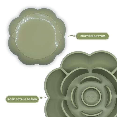 Hanara Sillicone Slow Feeder Dog Bowls & Lick Mat with Suction Bottom | Rose Petals Design | Promotes Better Digestion, Prevent Choking | Dish Washer Safe | Great Size for All Breed (Sage Green) - color: Sage Green