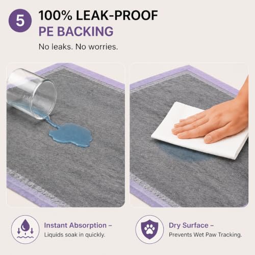 Charcoal Dog Training Pads Advanced Odor Control Puppy Pee Pads, 22x22 Inch, 7-Layer Leak-Proof, Ultra Absorbent, Adhesive Tabs, 50 Count