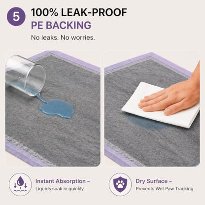 Charcoal Dog Training Pads Advanced Odor Control Puppy Pee Pads, 22x22 Inch, 7-Layer Leak-Proof, Ultra Absorbent, Adhesive Tabs, 50 Count