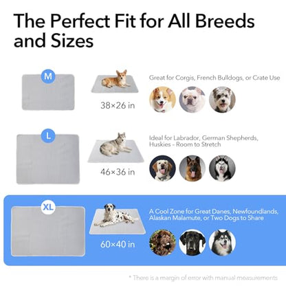 Dog Cooling Mat 60"x40" for Giant Dogs, XL | Q-Max>0.4 Ice-Silk, Waterproof Non-Slip, Machine Washable, Great Danes & Mastiffs, Crate Indoor Outdoor Travel - size: Extra Large 60"x40"