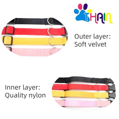 THAIN Smart QR Code Dog Collar-Nylon & Velvet Pet Collar with Unique ID Registration, Adjustable Plastic Buckle for Large Dogs–Black, Red, Pink, Yellow (Black, L) - color: Black, size: L