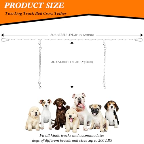 Chain Truck Bed Dog Tether for Two Dogs,Adjustable Double Safety Chew Proof Metal Truck Bed Dog Leash System for Pickup, SUV, Cars & Trucks (Silver) - color: Silver