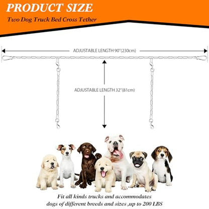 Chain Truck Bed Dog Tether for Two Dogs,Adjustable Double Safety Chew Proof Metal Truck Bed Dog Leash System for Pickup, SUV, Cars & Trucks (Silver) - color: Silver