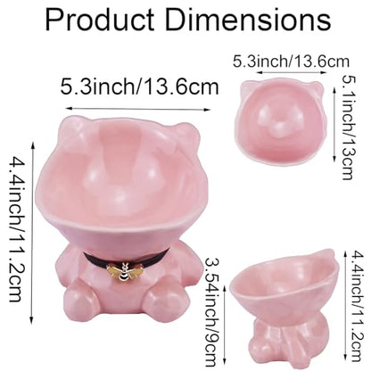 Cat Bowl Elevated Cat Bowls Whisker Friendly Cute Ceramic Tilted Food Bowls for Indoor Cats 5.4 Inch Wide 15° Raised Kitten Supplies Dishwasher and Microwave Safe Pink Cats Water Bowl - color: Pink Ceramic Cat Food Bowl