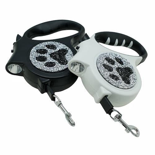 Led Retractable Dog Leash – 16ft Leash with Handcrafted Sparkle Detail Tangle-Free One-Hand Brake Soft Grip Handle for Small & Medium Dogs Up to 77lbs (DL-BK) - color: DL-BK