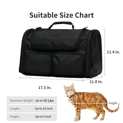 FUKUMARU Cat Carrier, 4 Mesh Windows Small Dog Carrier, 4 Storage Pockets Cat Travel Bag, Under 15 lb Airline Approved Pet Carrier, Rollable Cover for Nervous Cats, Black - color: Black