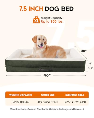 Upvilla Orthopedic Dog Bed XL, Four-Sided Cushioned Egg-Shaped Foam Dog Sofa, Waterproof Removable Cover, Pet Sofa Bed with Non-Slip Base, Extra Large Dog Bed,Green - color: Green, size: 46"L x 30"W x 7.5"Th