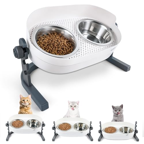 All for Paws Height Adjustable Cat Elevated Bowls Stainless Steel Dog Food Water Bowls, Height Adjustable Cat Feeder Mess Proof Pet Feeding Bowls for Small to Large Size Cats - size: Medium