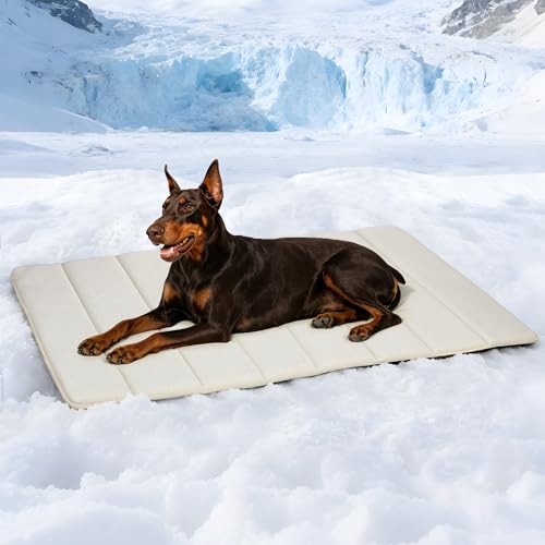 Dog Cooling Mat for Large Dogs – 47"x29" Orthopedic Memory Foam Pad for Summer, Hot Weather & Joint Relief | Washable, Non-Slip Crate Mat for Senior Dogs, Travel & Home(Dark Beige) - color: Dark Beige, size: 47"L x 29"W x 0.8"H