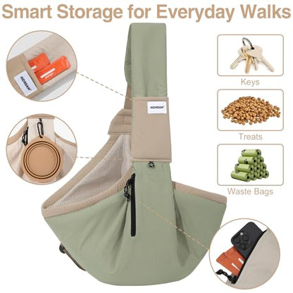 Dog Sling Carrier, Small Dog Carrier Sling for Cats & Puppies 20 lbs, Dog Carry Bag with Pockets, Light Water-Resistant Nylon, Pet Sling Carrier for Senior Pet Walks, Travel, Crowds, Home(Olive Green) - color: Olive Green