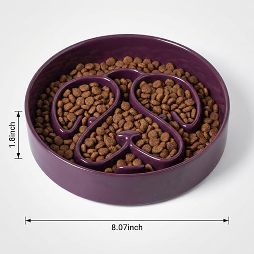 Slow Feeder Dog Bowl, Ceramic Dog Bowls 1.5 Cup Slow Feeding Bowl for Small and Medium Breed, Puzzle Dog Food Bowl for Fast Eater (Purple) - color: Purple