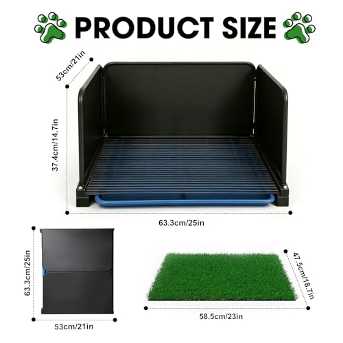 Portable Dog Potty with Tray & Splash Guard, Foldable Indoor Dog Litter Box with Artificial Grass, No Assembly Dog Potty Grass Pad for Male Dogs, Puppy & Small Pets, Easy Clean Dog Bathroom