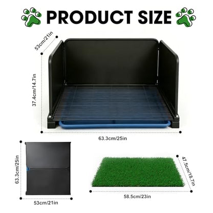 Portable Dog Potty with Tray & Splash Guard, Foldable Indoor Dog Litter Box with Artificial Grass, No Assembly Dog Potty Grass Pad for Male Dogs, Puppy & Small Pets, Easy Clean Dog Bathroom