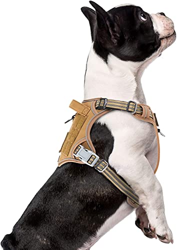 BUMBIN Dog Harness, Tactical XS, Brown, No Pull, Adjustable, Reflective, Soft Cotton, for Small Dogs Training, Fit Smart - color: Brown, size: XS(Neck:11-12.5", Chest:14-20")