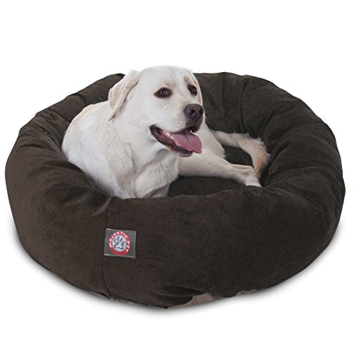 Majestic Pet 40 Inch Micro Velvet Calming Dog Bed Washable – Cozy Soft Round Dog Bed with Spine for Head Support - Fluffy Donut Dog Bed 40x29x9 (inch) – Round Pet Bed Large – Storm - color: Storm