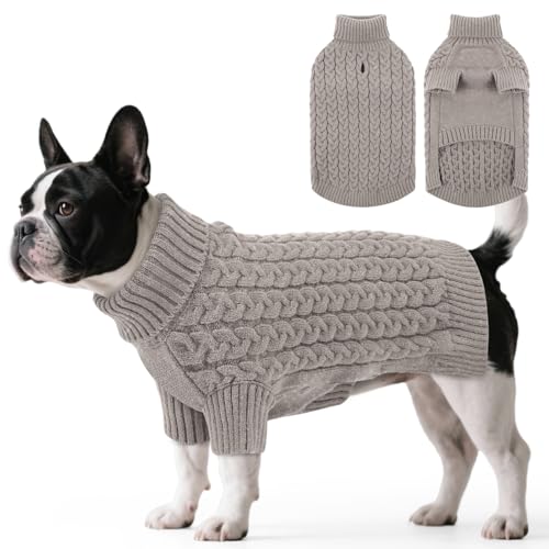 SAWMONG Dog Sweater, Dog Sweaters for Large Dogs Girls Boys, Pullover Turtleneck Knitted Doggy Sweatshirt, Cold Weather Pet Clothes（Grey, Large - color: Grey, size: Large