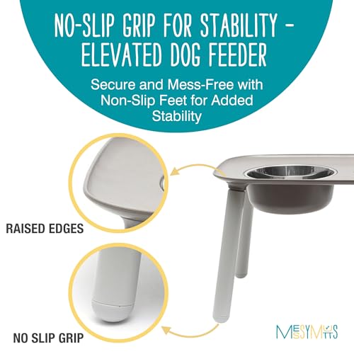 Messy Mutts Elevated Double Feeder with Stainless Bowls | Adjustable Height 3”, 5”, or 10” | Adjustable Standing Feeder for Dogs | 5 Cups per Bowl | Dark Grey - color: Dark Grey