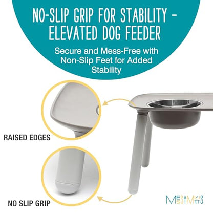 Messy Mutts Elevated Double Feeder with Stainless Bowls | Adjustable Height 3”, 5”, or 10” | Adjustable Standing Feeder for Dogs | 5 Cups per Bowl | Dark Grey - color: Dark Grey