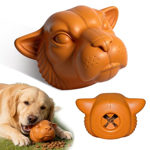 Tough Dog Toys for Aggressive Chewers | Natural Rubber Treat Dispensing Chew Toys for Medium Large Dogs, Interactive Slow Feeder Puzzle Toy for Boredom Relief & Teeth Cleaning, Dishwasher Safe - color: Orange Tiger